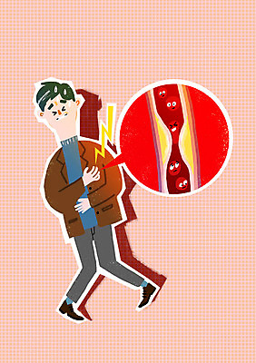 PSD 남자 일러스트 의학 건강 한명 성인 위생 혈관 박테리아 가슴통증 혈관질환 국내일러스트 1 사람 고통 장기_의학 질병 파일형식