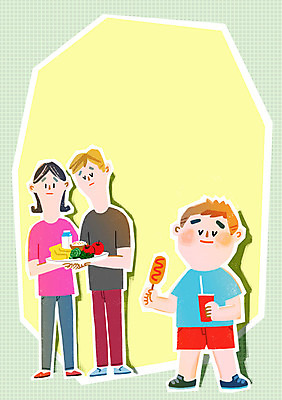 PSD 여자 남자 어린이 채소 일러스트 의학 가족 프레임 건강 성인 세명 부모 위생 고민 핫도그 박테리아 소아비만 프레임일러스트 국내일러스트 감정 음식 관계 패스트푸드 사람 질병 파일형식