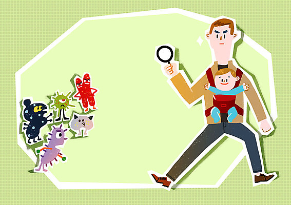 PSD 남자 일러스트 의학 돋보기 프레임 건강 성인 두명 아기 위생 경계 박테리아 프레임일러스트 국내일러스트 사람 파일형식