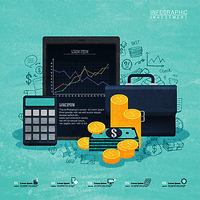 돈 서류가방 일러스트 그래프 사람없음 경제 태블릿 달러 인포그래픽 계산기 화폐기호 국내일러스트 AI파일 기호 가방 문구용품 전자제품 스마트기기 장비 재산 화폐 파일형식 벡터