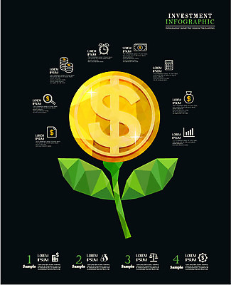 꽃 돈 일러스트 그래프 사람없음 경제 달러 동전 인포그래픽 화폐기호 국내일러스트 AI파일 식물 기호 재산 화폐 파일형식 벡터