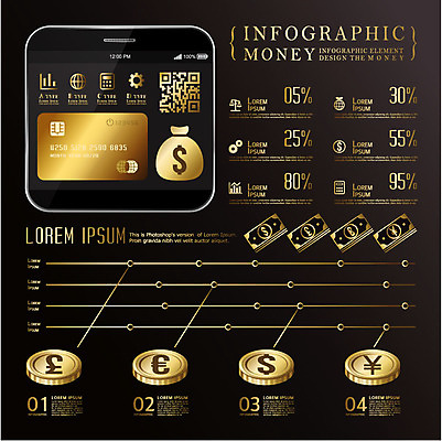 돈 일러스트 그래프 사람없음 경제 달러 동전 인포그래픽 화폐기호 신용카드 돈자루 QR코드 국내일러스트 AI파일 기호 금융 재산 화폐 파일형식 벡터