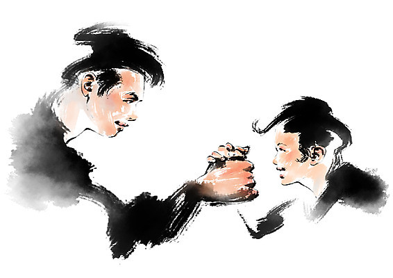 PSD 아들 어린이 일러스트 캘리그라피 가족 성인 두명 손잡기 화목 아빠 팔씨름 부자지간 남자만 국내일러스트 컨셉 관계 모션 놀이 사람 파일형식