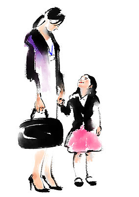 전신 PSD 여자 딸 어린이 일러스트 캘리그라피 가족 모녀 엄마 서기 성인 두명 손잡기 워킹맘 여자만 국내일러스트 관계 모션 사람 비즈니스우먼 파일형식