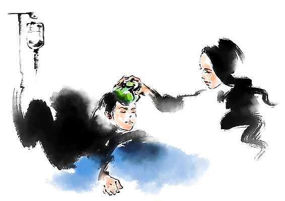 PSD 여자 딸 일러스트 캘리그라피 의학 가족 엄마 상반신 두명 환자 링거 보호자 얼음주머니 여자만 국내일러스트 관계 의료기기 사람 주머니 파일형식