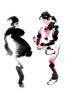 전신 PSD 한국전통 여자 남자 어린이 일러스트 캘리그라피 두명 닭싸움 어린이만 국내일러스트 전통 한국 사람 싸움 파일형식