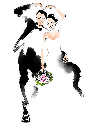 전신 PSD 부부 여자 남자 행복 부케 웨딩드레스 결혼 일러스트 캘리그라피 미소 성인 두명 다정 손하트 성인만 국내일러스트 커플 드레스 감정 꽃다발 컨셉 표정 사람 손짓 이벤트 파일형식