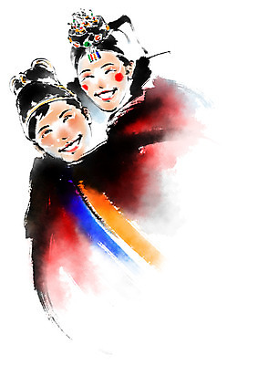 PSD 부부 여자 남자 행복 결혼 일러스트 캘리그라피 미소 상반신 성인 두명 다정 한복 폐백 성인만 국내일러스트 한국전통 커플 감정 컨셉 표정 사람 이벤트 전통의상 파일형식