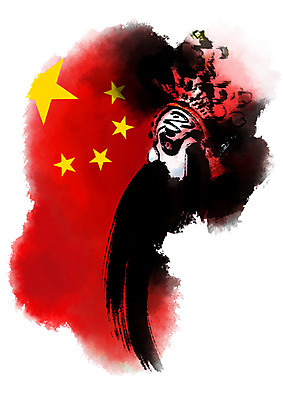 PSD 일러스트 캘리그라피 한명 중국 오성홍기 중국전통 변검 국내일러스트 1 전통 아시아 사람 국기 파일형식