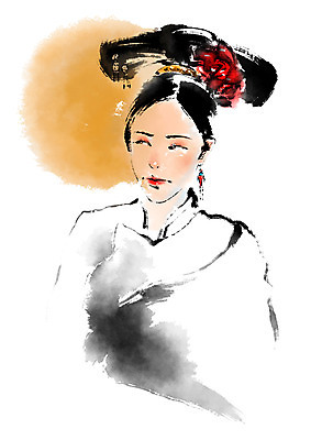 PSD 여자 일러스트 캘리그라피 한명 상반신 성인 중국 중국전통 성인여자한명만 국내일러스트 1 전통 아시아 사람 여자한명만 성인여자만 파일형식