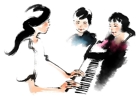 PSD 여자 남자 어린이 악기 일러스트 캘리그라피 서기 앉기 상반신 성인 세명 건반 피아노 유치원선생님 아이돌봄 돌보미 국내일러스트 직업 음악 모션 사람 교사 건반악기 파일형식 돌봄서비스