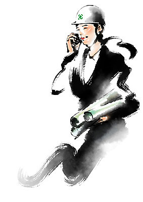 PSD 여자 일러스트 캘리그라피 한명 서기 미소 상반신 성인 설계도 안전모 건축가 통화 성인여자한명만 국내일러스트 직업 1 모션 건설업 표정 사람 헬멧 안전장비 여자한명만 성인여자만 파일형식