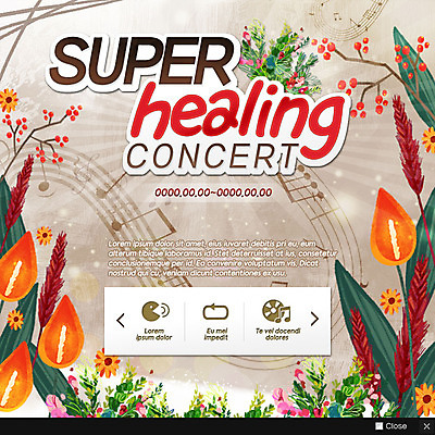 PSD 템플릿 꽃 웹템플릿 음표 휴식 팝업 이벤트팝업 웹팝업 사람없음 콘서트 오선지 힐링 이미지템플릿 식물 기호 음악 컨셉 공연 악보 오선 파일형식