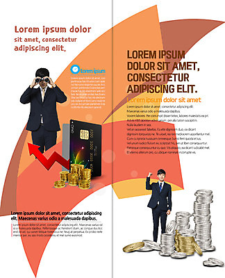 PSD 템플릿 편집 표지디자인 북디자인 출판디자인 남자 화살표 내지 리플렛 2단접지 북커버 비즈니스 서기 팜플렛 상반신 20대 성인 두명 금융 쌓기 동전 파이팅 망원경 한국인 관찰 비즈니스맨 신용카드 이미지템플릿 돈 모션 사람 동양인 청년 경제 직장인 파일형식
