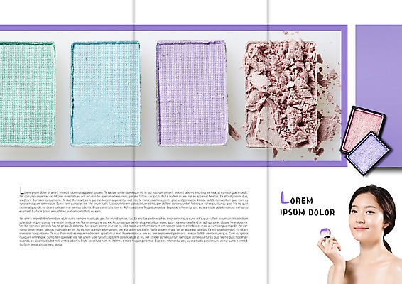 PSD 템플릿 편집 우먼라이프 표지디자인 북디자인 출판디자인 여자 내지 리플렛 북커버 3단접지 한명 팜플렛 상반신 20대 성인 화장 뷰티 한국인 붓 가루 아이섀도 의료성형뷰티 이미지템플릿 1 라이프스타일 사람 동양인 청년 화장품 파일형식