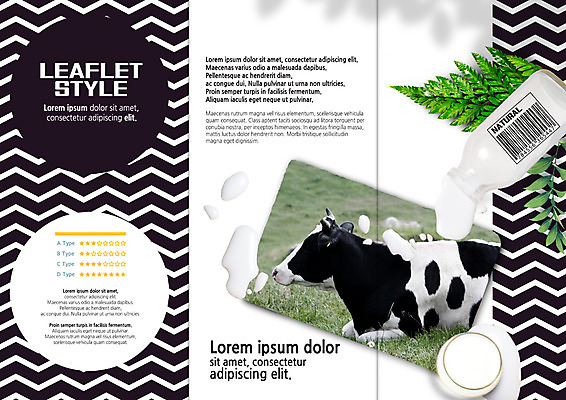 PSD 템플릿 편집 표지디자인 북디자인 출판디자인 내지 음식 리플렛 북커버 3단접지 나뭇잎 팜플렛 사람없음 컵 가축 우유 우유병 젖소 바코드 자연주의 이미지템플릿 동물 식기 잎 병_용기 유제품 소 파일형식