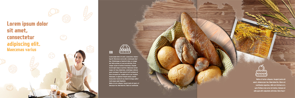 PSD 템플릿 편집 표지디자인 북디자인 출판디자인 여자 내지 음식 리플렛 북커버 3단접지 곡류 요리 한명 팜플렛 상반신 성인 30대 빵집 한국인 바게트 이삭 홈베이킹 이미지템플릿 1 빵 사람 동양인 장년 상점 제빵 파일형식