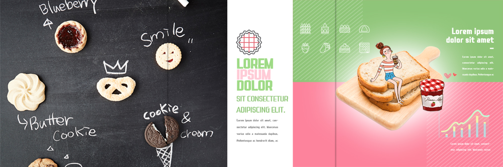 PSD 템플릿 편집 표지디자인 북디자인 출판디자인 여자 내지 음식 리플렛 북커버 3단접지 그래프 도마 한명 앉기 팜플렛 쿠키 칠판 식빵 딸기잼 이미지템플릿 1 빵 모션 주방용품 디저트 사람 잼 파일형식