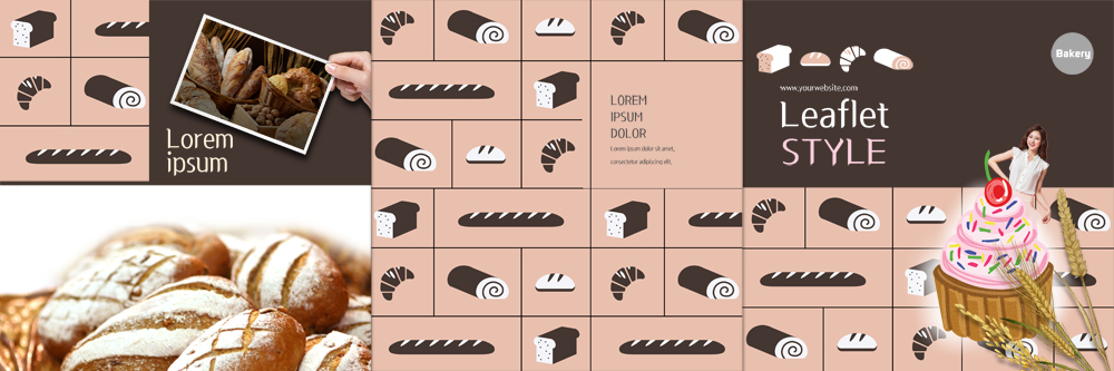 PSD 템플릿 편집 표지디자인 북디자인 출판디자인 여자 표지 음식 리플렛 북커버 3단접지 한명 팜플렛 상반신 20대 성인 빵집 한국인 바게트 컵케이크 크루아상 식빵 이삭 롤케이크 이미지템플릿 1 빵 사람 동양인 청년 케이크 상점 파일형식