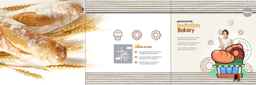 PSD 템플릿 편집 표지디자인 북디자인 출판디자인 여자 표지 음식 리플렛 북커버 3단접지 곡류 한명 팜플렛 상반신 20대 성인 빵집 한국인 도넛 바게트 이삭 의료성형뷰티 이미지템플릿 1 빵 디저트 사람 동양인 청년 상점 파일형식