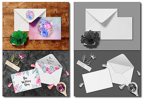 PSD 편집 편집이미지 꽃잎 화분 편지봉투 사람없음 숟가락 알림 홍보물 청첩장 기업홍보 목업 플랫레이 브랜딩 이미지편집 꽃 봉투 카드_감사 수저 플랫 편지 파일형식