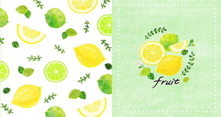 PSD 패턴 과일 일러스트 사람없음 패턴백그라운드 레몬 라임 트로피컬아트 아기자기 국내일러스트 백그라운드 컨셉 무늬 그림 파일형식