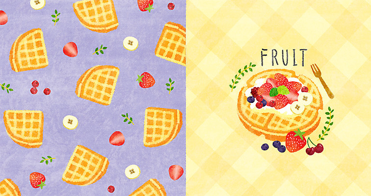 PSD 포크 패턴 과일 일러스트 딸기 바나나 사람없음 패턴백그라운드 블루베리 와플 아기자기 국내일러스트 식기 백그라운드 컨셉 무늬 디저트 파일형식