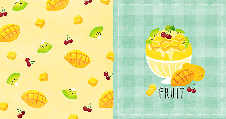 PSD 패턴 과일 일러스트 여름음식 키위 사람없음 패턴백그라운드 체리 망고 망고빙수 제철음식 아기자기 국내일러스트 음식 백그라운드 컨셉 무늬 열대과일 빙수 제철 파일형식 여름_계절