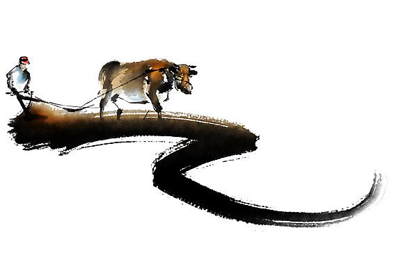 PSD 남자 일러스트 캘리그라피 붓터치 한명 성인 농사 소 농부 밭농사 국내일러스트 직업 1 농업 포유류 사람 파일형식