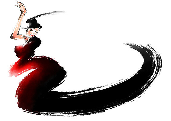 전신 PSD 드레스 여자 일러스트 캘리그라피 붓터치 한명 성인 빨간색 춤 화려 탱고 국내일러스트 1 옷 컬러 컨셉 문화예술 사람 파일형식