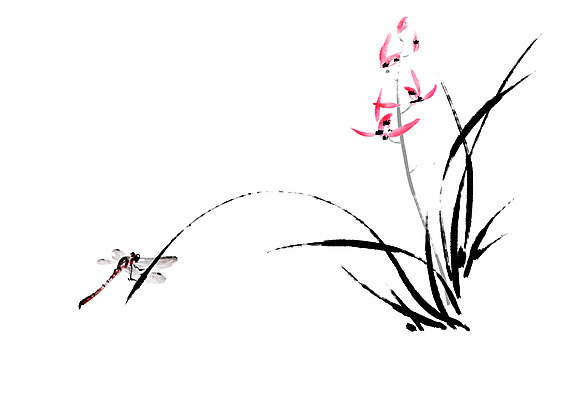 PSD 꽃 일러스트 붓터치 사람없음 고추잠자리 국내일러스트 식물 잠자리 파일형식