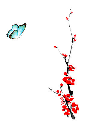 PSD 나비 일러스트 캘리그라피 붓터치 사람없음 매화나무 홍매화 국내일러스트 나무 곤충 매화 파일형식