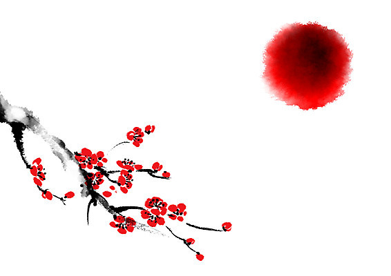 PSD 일러스트 캘리그라피 새해 사람없음 빨간색 태양 매화 매화나무 정열 국내일러스트 자연요소 나무 꽃 컬러 파일형식