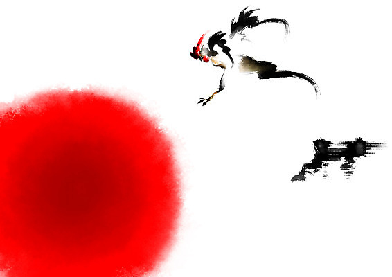 PSD 일러스트 캘리그라피 새해 사람없음 태양 비행 닭 역동적 날갯짓 정유년 국내일러스트 자연요소 컨셉 조류 파일형식 2017년