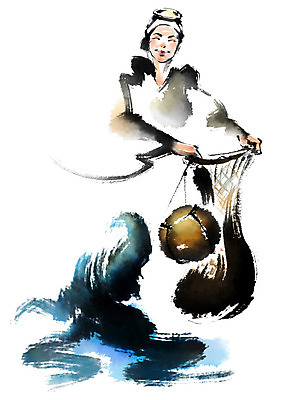 PSD 여자 일러스트 캘리그라피 한명 성인 그물 해녀 해녀도구 국내일러스트 직업 1 사람 도구 파일형식