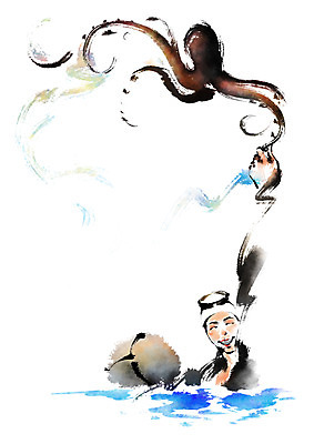 PSD 한마리 여자 일러스트 캘리그라피 한명 성인 문어 해녀 해녀도구 국내일러스트 직업 1 연체동물 사람 수중동물 도구 파일형식