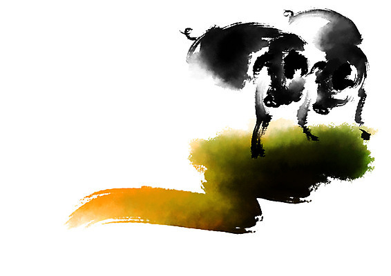 PSD 두마리 일러스트 캘리그라피 붓터치 사람없음 흑돼지 국내일러스트 2 돼지 파일형식