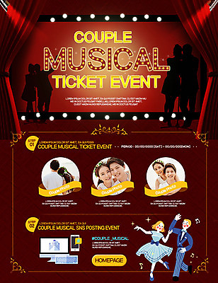 PSD 템플릿 커플 여자 남자 웹템플릿 이벤트페이지 사랑 이벤트 여러명 성인 공연 한국인 무대 춤 커튼 티켓 뮤지컬 이미지템플릿 감정 다수 관계 문화예술 사람 동양인 페이지 파일형식