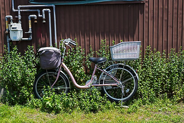 포토 JPG 주간 벽 한대 거리 사람없음 야외 자전거 풀 파이프 계량기 자전거주차 국내포토 자연요소 식물 1 바이크 주차 파일형식