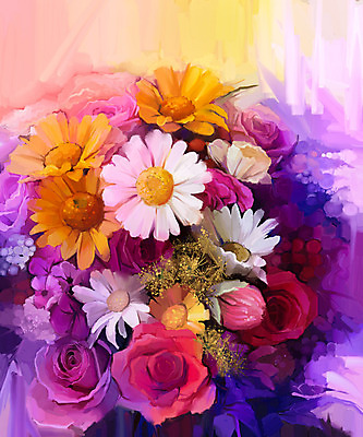 JPG 해외이미지 꽃 일러스트 사람없음 장미 그림 데이지 손그림 거베라 유화 해외202004 해외일러스트 식물 미술 파일형식 이미지허브