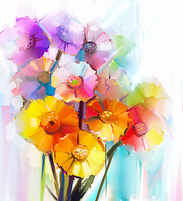 JPG 해외이미지 꽃 일러스트 사람없음 그림 손그림 거베라 유화 해외202004 해외일러스트 식물 미술 파일형식 이미지허브