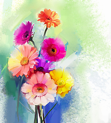 JPG 해외이미지 꽃 일러스트 사람없음 그림 손그림 거베라 유화 해외202004 해외일러스트 식물 미술 파일형식 이미지허브