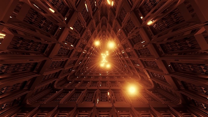 포토 JPG 해외이미지 백그라운드 일러스트 벽지 사람없음 그래픽 컬러풀 3D 원형 복도 터널 황금 입자 해외202004 해외포토 도형 길 컬러 디지털합성 파일형식 이미지허브