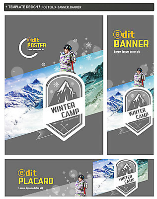 PSD 배너 배너템플릿 여자 가로배너 ZIP 포스터 세로배너 겨울 스키 겨울스포츠 산 한명 상반신 20대 성인 세트 한국인 현수막 눈송이 스키복 스키고글 템플릿 1 옷 계절 스포츠 눈_날씨 사람 동양인 청년 가로 세로 파일형식