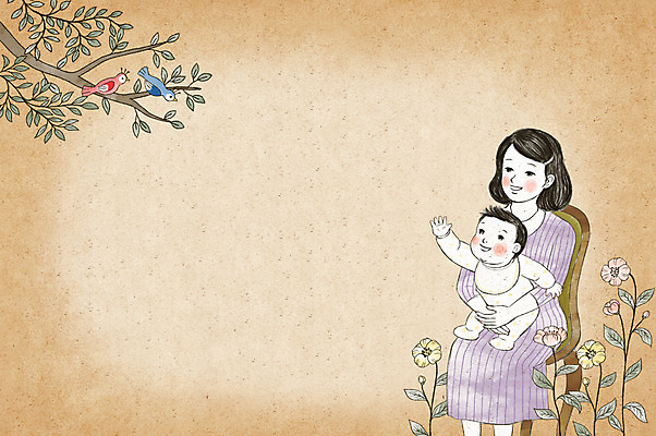 PSD 나무 여자 꽃 행복 일러스트 가족 조류 엄마 수채화 사랑 앉기 상반신 성인 두명 육아 아기 국내일러스트 식물 동물 감정 관계 모션 사람 파일형식