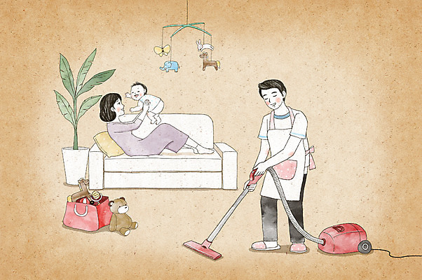 전신 PSD 여자 남자 행복 가사 일러스트 가족 엄마 수채화 세명 소파 장난감 앞치마 아기 아빠 청소기 모빌 국내일러스트 감정 의자 관계 사람 전자제품 아기용품 청소도구 파일형식