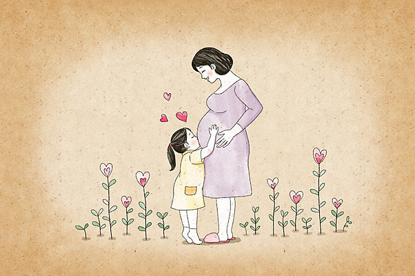 전신 PSD 여자 딸 어린이 일러스트 가족 모녀 엄마 수채화 키스 서기 성인 두명 임산부 국내일러스트 관계 모션 사람 임신 애정표현 파일형식