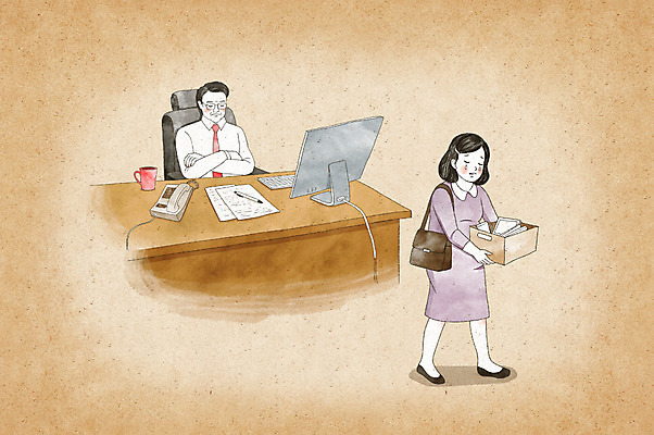 PSD 여자 남자 일러스트 회사 엄마 수채화 성인 두명 컴퓨터 임산부 사장 책상 해고 국내일러스트 가구 비즈니스 가족 사람 전자제품 임신 파일형식