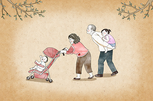 전신 PSD 여자 할아버지 노년 남자 행복 할머니 어린이 일러스트 가족 손자 손녀 수채화 여러명 산책 아기 유모차 국내일러스트 감정 다수 관계 휴식 사람 성인 아기용품 손주 파일형식