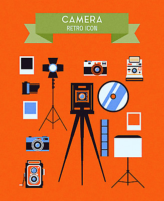 아이콘 조명 사람없음 카메라 필름 복고 폴라로이드 폴라로이드사진 반사판 사진관 필름카메라 2D아이콘 AI파일 전자제품 파일형식 벡터